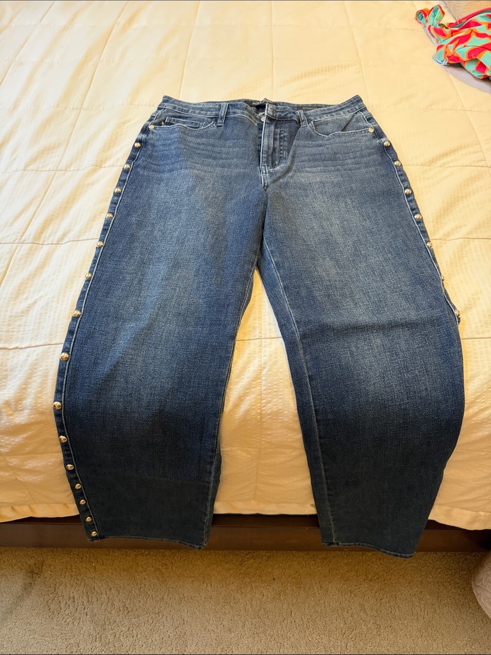 Judy Blue Dark Blue Boyfriend Jeans with Side Snap Trim